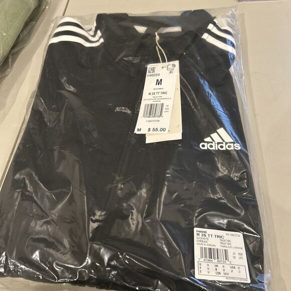 Mens Adidas 3 Stipe Tricot Track Jacket Black Size Medium M New With Tags - Picture 5 of 6
